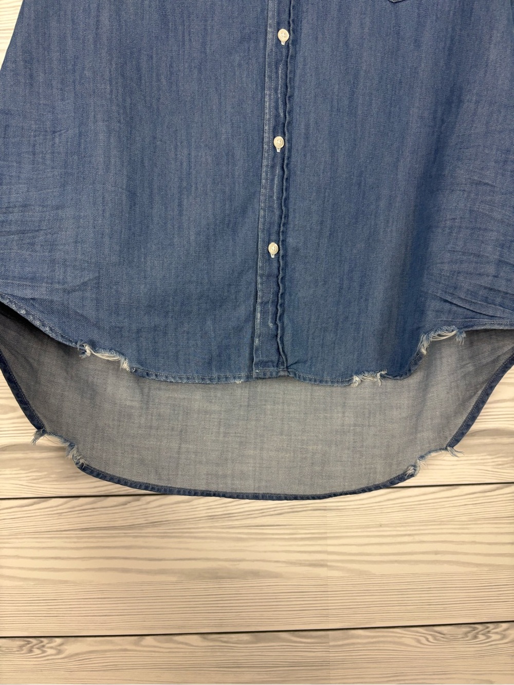 Frank & Eileen Fiona indigo ruffle collar sleeveless button down shirt medium - Picture 3 of 10